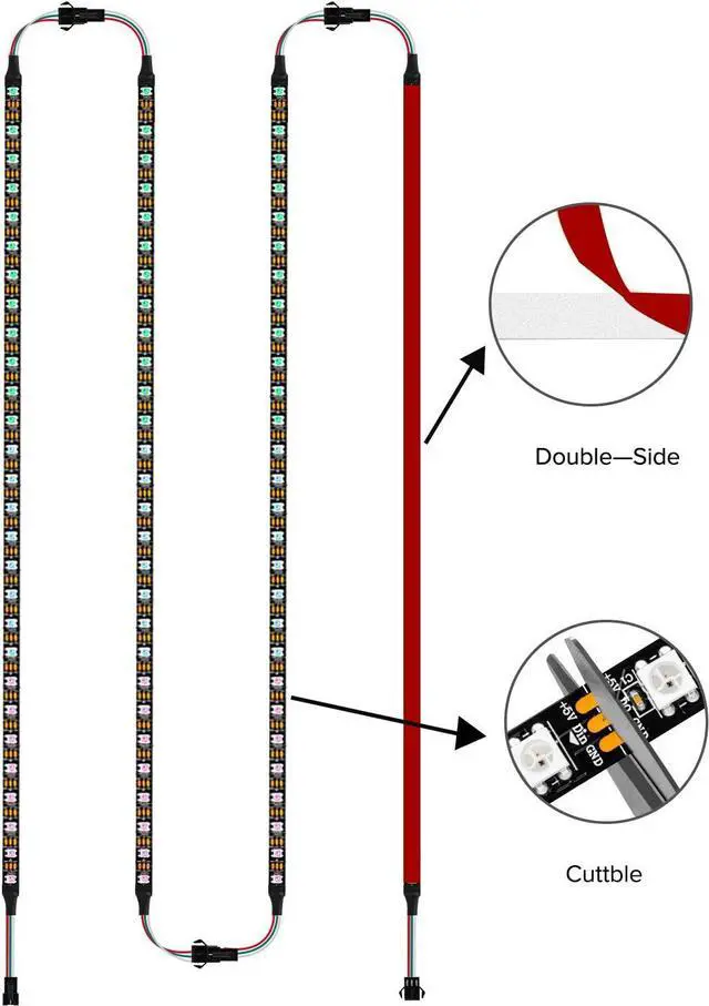 Alt view image 3 of 7 - Adiven High Performance IC PC Light Strip 4PCs 19in Individually Addressable for 5V 3Pin LED Headers for Asus Aura,Gigabyte RGB Fusion, MSI Mystic Light