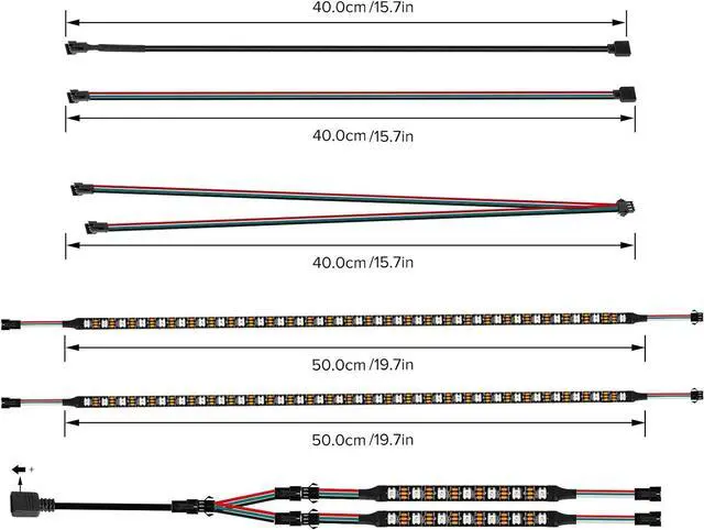 Alt view image 4 of 7 - Adiven High Performance IC PC Light Strip 4PCs 19in Individually Addressable for 5V 3Pin LED Headers for Asus Aura,Gigabyte RGB Fusion, MSI Mystic Light