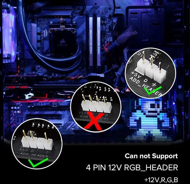 Alt view image 6 of 7 - Adiven High Performance IC PC Light Strip 4PCs 19in Individually Addressable for 5V 3Pin LED Headers for Asus Aura,Gigabyte RGB Fusion, MSI Mystic Light