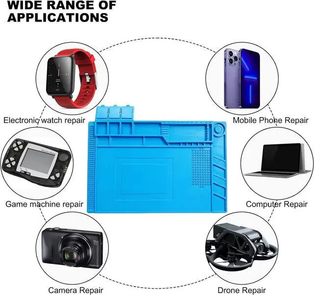 Alt view image 5 of 7 - Adiven Premium Heat Resistant Solder Pad, Large Anti-static Magnetic Silicone Pad, Repair Pad With Scale, for Cell Phone, Computer and Other Electronic Repairs, 17.7 "*11.8", Blue