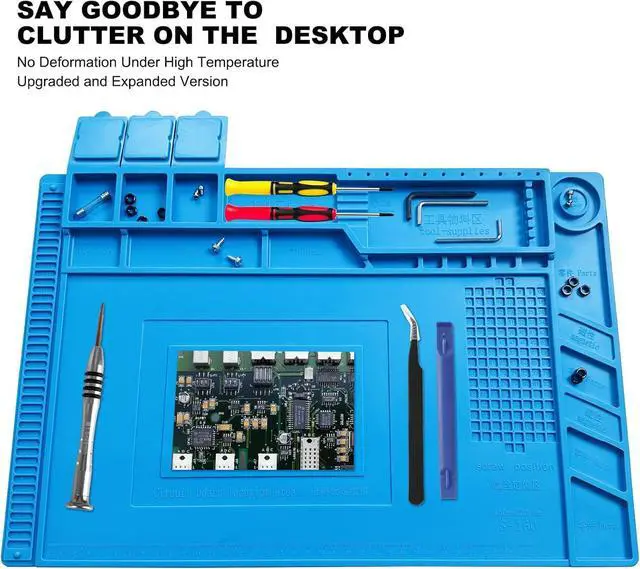 Alt view image 3 of 7 - Adiven Premium Heat Resistant Solder Pad, Large Anti-static Magnetic Silicone Pad, Repair Pad With Scale, for Cell Phone, Computer and Other Electronic Repairs, 17.7 "*11.8", Blue