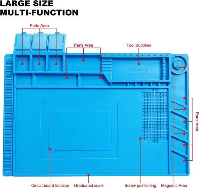 Alt view image 2 of 7 - Adiven Premium Heat Resistant Solder Pad, Large Anti-static Magnetic Silicone Pad, Repair Pad With Scale, for Cell Phone, Computer and Other Electronic Repairs, 17.7 "*11.8", Blue