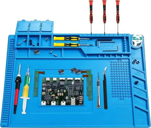 Main image of Adiven Premium Heat Resistant Solder Pad, Large Anti-static Magnetic Silicone Pad, Repair Pad With Scale, for Cell Phone, Computer and Other Electronic Repairs, 17.7 "*11.8", Blue