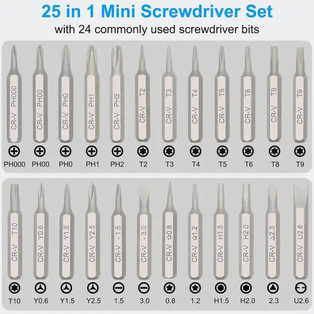 Alt view image 3 of 7 - Adiven Precision Screwdriver Set, 25 in 1 Mini Magnetic Small Screwdriver Set Case for PC, Eyeglasses, Computer, Electronic, Watch Repair Kit with Phillips and Star Tiny Screw Driver