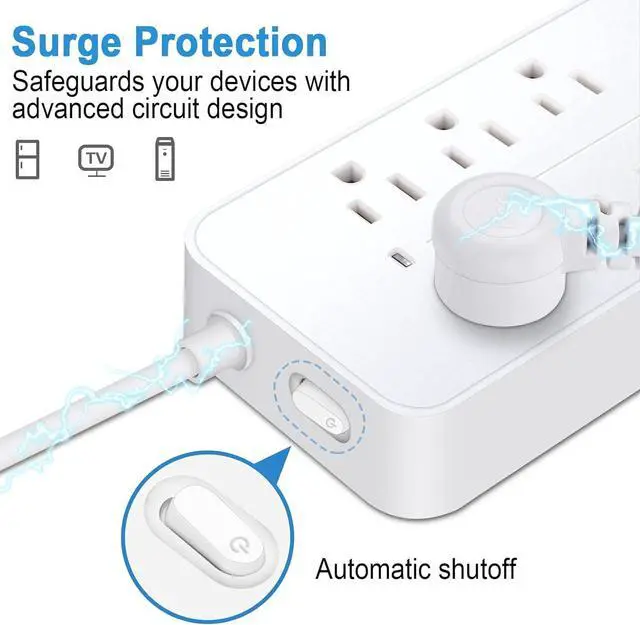 Alt view image 2 of 7 - Power Strip Surge Protector,8 Outlets & 3 USB Ports & 1 USB-C Port, 1700 Joules Wall Mount Desk Power Strip, 4 Ft Power Cord Angled Flat Plug, Spaced Outlets & ETL Listed Power Outlet for Home Office