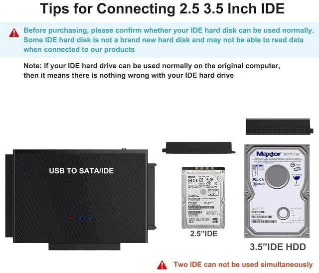 Alt view image 4 of 7 - Hard Drive Reader USB 3.0 to SATA IDE Adapter,IDE SATA to USB + Type C External Hard Drive Adapter Data Recovery Converter Kit for Universal 2.5 3.5 HDD SSD Hard Drive Disk, with 12V/2A Power Adapter
