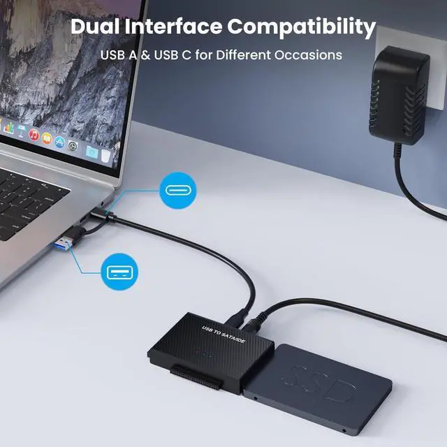 Alt view image 6 of 7 - Hard Drive Reader USB 3.0 to SATA IDE Adapter,IDE SATA to USB + Type C External Hard Drive Adapter Data Recovery Converter Kit for Universal 2.5 3.5 HDD SSD Hard Drive Disk, with 12V/2A Power Adapter