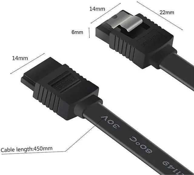 Alt view image 4 of 6 - Adiven Long SATA Cable III, 3 Pack SATA Cable III 6Gbps Straight HDD SDD Data Cable with Locking Latch 18 Inch Compatible for SATA HDD, SSD, CD Driver, CD Writer - Black