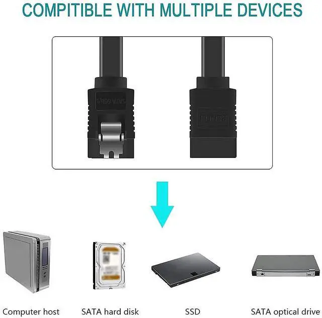 Alt view image 5 of 6 - Adiven Long SATA Cable III, 3 Pack SATA Cable III 6Gbps Straight HDD SDD Data Cable with Locking Latch 18 Inch Compatible for SATA HDD, SSD, CD Driver, CD Writer - Black