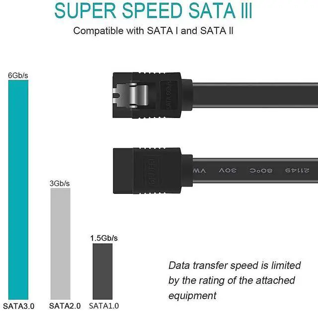 Alt view image 2 of 6 - Adiven Long SATA Cable III, 3 Pack SATA Cable III 6Gbps Straight HDD SDD Data Cable with Locking Latch 18 Inch Compatible for SATA HDD, SSD, CD Driver, CD Writer - Black