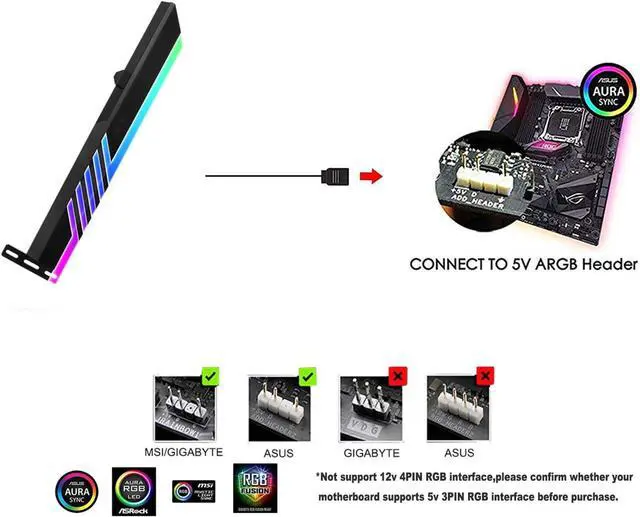 Alt view image 5 of 6 - Adiven updated 5V 3-pin Addressable RGB Graphics Card GPU Brace Support Holder,GPU Holder Brace Graphics Card Support,Support Video Card Sag Holder/Holster Bracket