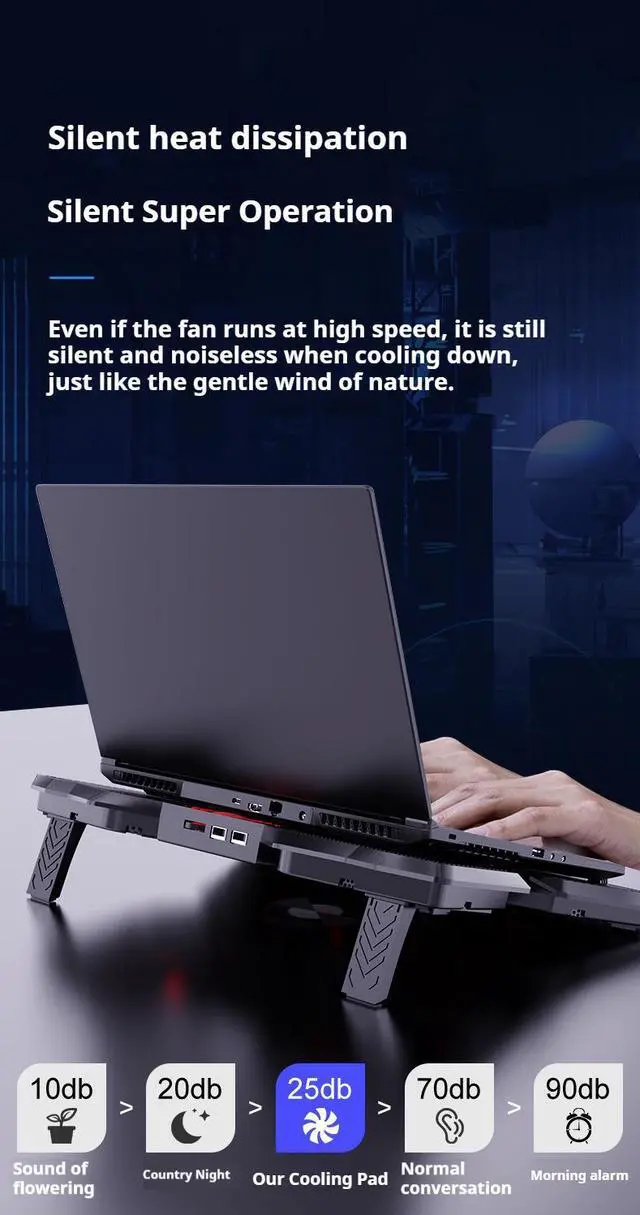 Alt view image 7 of 7 - Adiven Portable Metal Laptop Cooler Cooling Pad, Spider Shape 4 Big Quiet Fans with Red LED Light, Laptop Cooler for Up to 17" Inch Notebook, 2 USB Ports and Speed Control Switch,Cooling Laptop Stand