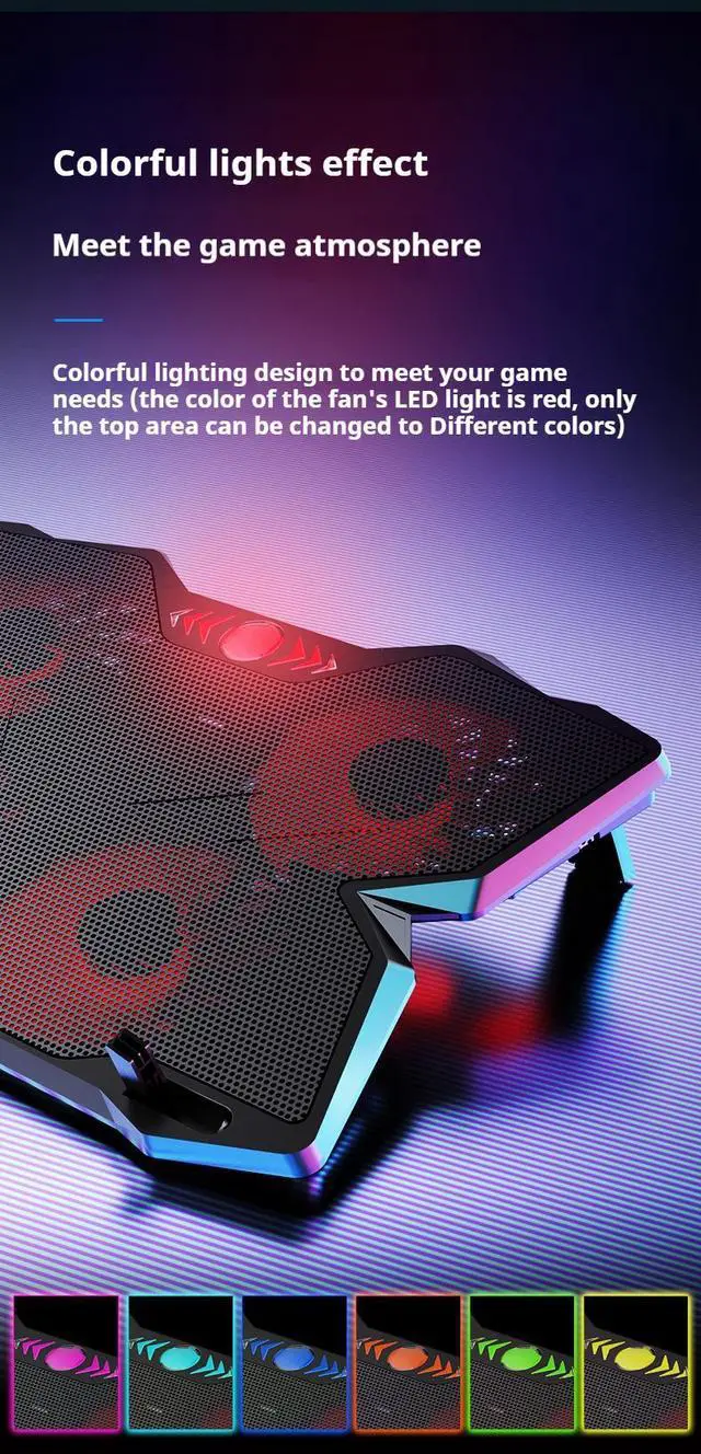 Alt view image 3 of 7 - Adiven Portable Metal Laptop Cooler Cooling Pad, Spider Shape 4 Big Quiet Fans with Red LED Light, Laptop Cooler for Up to 17" Inch Notebook, 2 USB Ports and Speed Control Switch,Cooling Laptop Stand