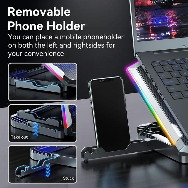 Alt view image 5 of 7 - Adiven Upgrade RGB Gaming Laptop Cooling Pad with 8 Cooling Fans, Laptop Fan Cooler Pad for 15-17.3'', Notebook Cooler Stand with 6 Height & Wind Speed Adjustable, RGB Cooling Pad with Two USB Port