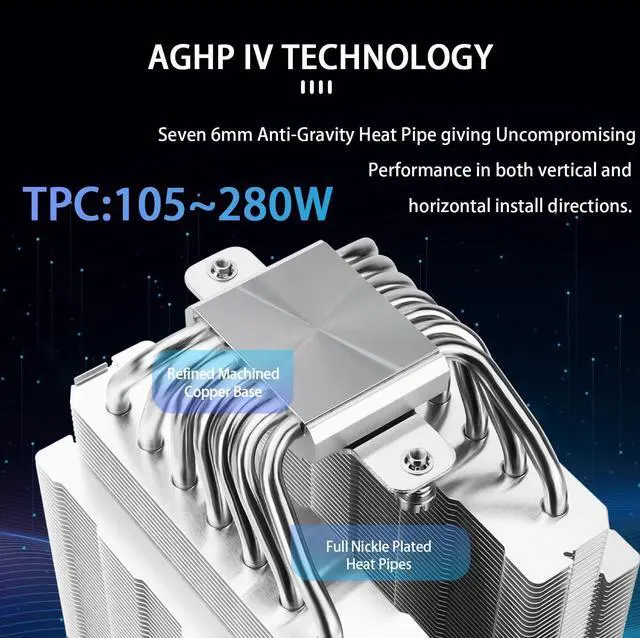 Alt view image 2 of 6 - High Performance PS120SE CPU Air Cooler, 7 Heat Pipes CPU Cooler,Dual 120mm TL-C12B V2 PWM Fan, AGHP 4.0 Technology, S-FDB Bearing, for AMD AM4 AM5/Intel 1700/1150/1151/1200/1851, PC Cooler