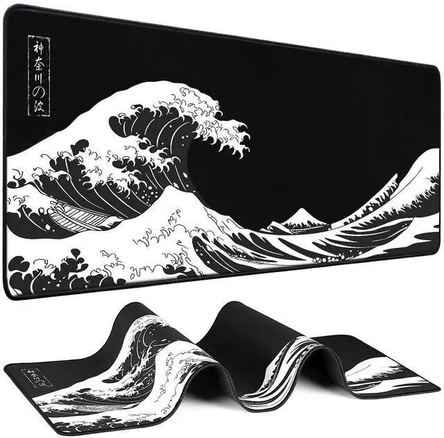 Main image of Adiven Mouse Pad Gaming - Desk Mat for Keyboard and Mouse - Kanagawa Large Mouse Pad for Desk, Japanese Sea Wave Mousepad (31.5 x 11.8inch) with Non-Slip Base, Desks Pad Mat for Game, Office and Home
