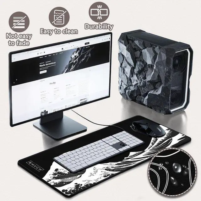 Alt view image 4 of 7 - Adiven Mouse Pad Gaming - Desk Mat for Keyboard and Mouse - Kanagawa Large Mouse Pad for Desk, Japanese Sea Wave Mousepad (31.5 x 11.8inch) with Non-Slip Base, Desks Pad Mat for Game, Office and Home