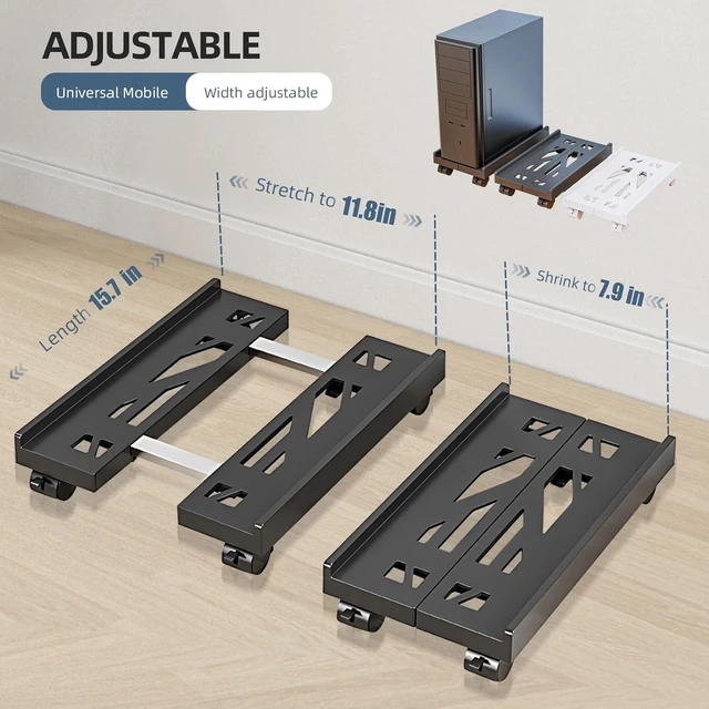 Alt view image 2 of 7 - 2026 Updated Adjustable Mobile CPU Stand, Ventilated Computer Tower Stand with 4 Caster Wheels Fits Most PC Tower, Under Desk CPU Holder PC Floor Cart Computer Riser for Gamers and Students (Black)