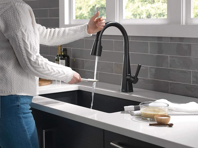Alt view image 2 of 6 - Delta Faucet Lenta Matte Black Kitchen Faucet Touch, Touch Kitchen Faucets with Pull Down Sprayer, Kitchen Sink Faucet, Kitchen Faucet Black, Touch2O Technology, Matte Black 19802TZ-BL-DST