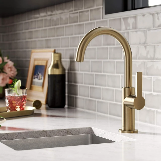 Alt view image 7 of 7 - Oletto Single Handle Kitchen Bar Faucet in Spot Free Antique Champagne Bronze, Kitchen Sink Faucets, KPF-2822SFACB