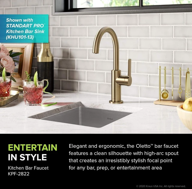 Alt view image 2 of 7 - Oletto Single Handle Kitchen Bar Faucet in Spot Free Antique Champagne Bronze, Kitchen Sink Faucets, KPF-2822SFACB