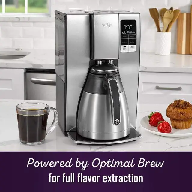 Alt view image 2 of 7 - Mr. Coffee 10-Cup Programmable Coffee Maker, Insulated Thermal Carafe, Brew Strength Selection, Brew Now or Later, Stainless Steel
