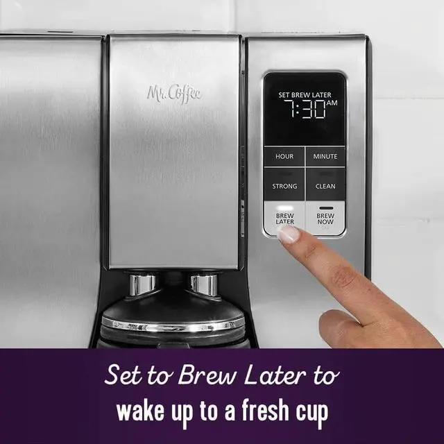 Alt view image 5 of 7 - Mr. Coffee 10-Cup Programmable Coffee Maker, Insulated Thermal Carafe, Brew Strength Selection, Brew Now or Later, Stainless Steel