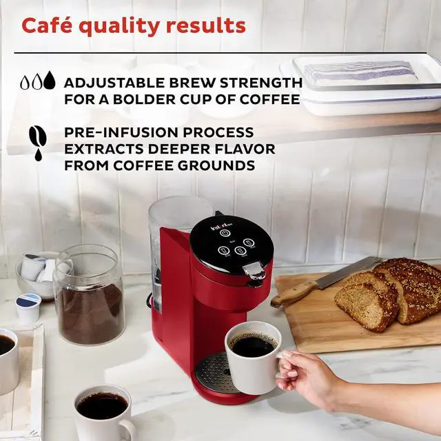 Alt view image 3 of 7 - Instant Solo Single Serve Coffee Maker, From the Makers of Pot, K-Cup Pod Compatible Brewer, Includes Reusable & Bold Setting, Brew 8 to 12oz., 40oz. Water Reservoir, Red