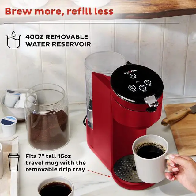 Alt view image 6 of 7 - Instant Solo Single Serve Coffee Maker, From the Makers of Pot, K-Cup Pod Compatible Brewer, Includes Reusable & Bold Setting, Brew 8 to 12oz., 40oz. Water Reservoir, Red