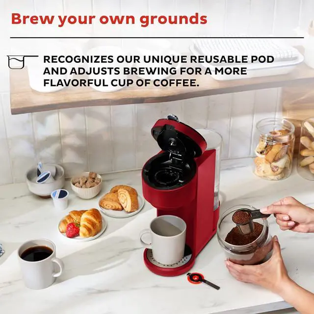 Alt view image 4 of 7 - Instant Solo Single Serve Coffee Maker, From the Makers of Pot, K-Cup Pod Compatible Brewer, Includes Reusable & Bold Setting, Brew 8 to 12oz., 40oz. Water Reservoir, Red