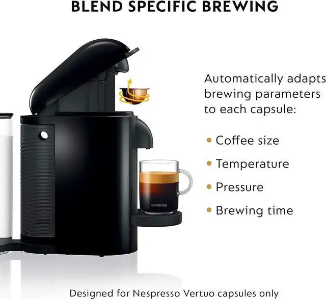 Alt view image 6 of 7 - Nespresso Vertuo Plus Coffee and Espresso Maker by Breville, Ink Black with Aeroccino Milk Frother