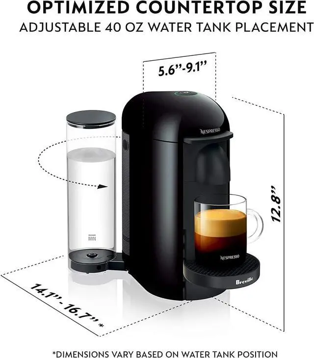 Alt view image 5 of 7 - Nespresso Vertuo Plus Coffee and Espresso Maker by Breville, Ink Black with Aeroccino Milk Frother