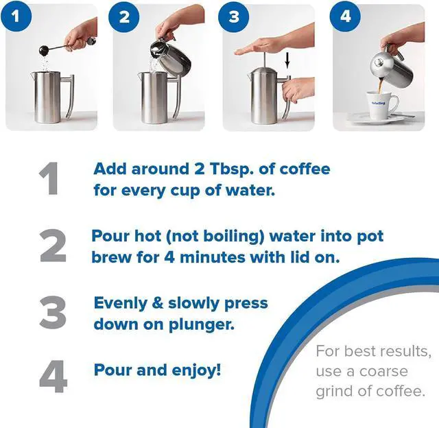 Alt view image 7 of 7 - Frieling Double-Walled Stainless Steel French Press Coffee Maker - 36 oz Polished & Insulated Press Pot - Stainless Steel Coffee Maker