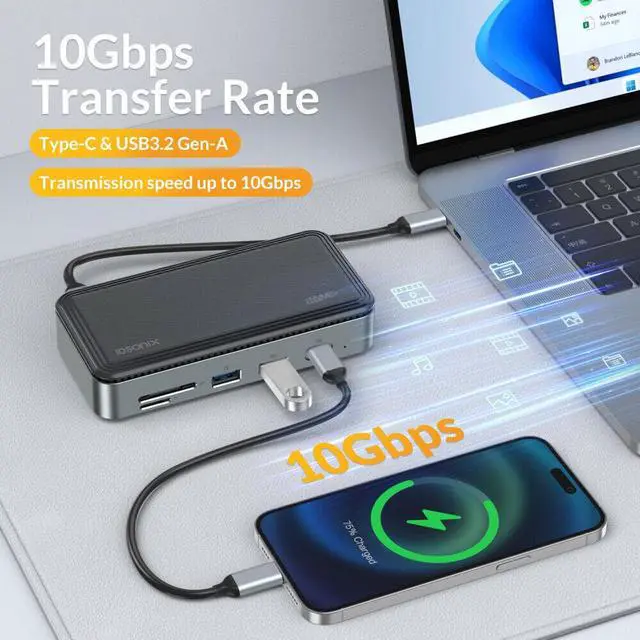 Alt view image 2 of 6 - iDsonix USB HUB with M.2 NVMe SSD Enclosure Docking Station Adapter to HDMI-compatible Card Reader RJ45 SATA Case for Laptop PC