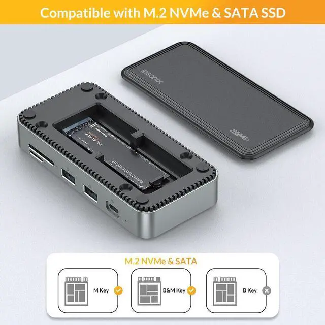 Alt view image 5 of 6 - iDsonix USB HUB with M.2 NVMe SSD Enclosure Docking Station Adapter to HDMI-compatible Card Reader RJ45 SATA Case for Laptop PC