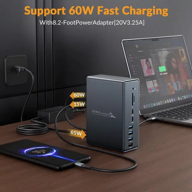 Alt view image 5 of 7 - iDsonix Thunderbolt 3 Dock for MacBook, 15 in 1 Thunderbolt 3 Docking Station Dual Monitor for Laptop with Thunderbolt 3 Port, HDMI 4K, USB A/C, 1000M Ethernet, 65W Power Adapter