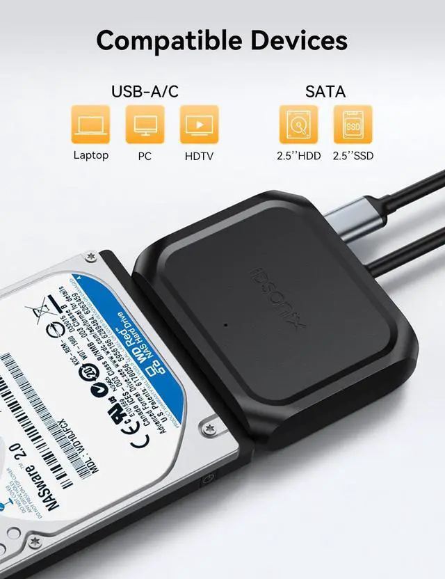 Alt view image 3 of 6 - iDsonix Hard Disk Cable USB 3.0 to SATA 3 Adapter Connector for 2.5'' SSD HDD Drive Cable length 1m