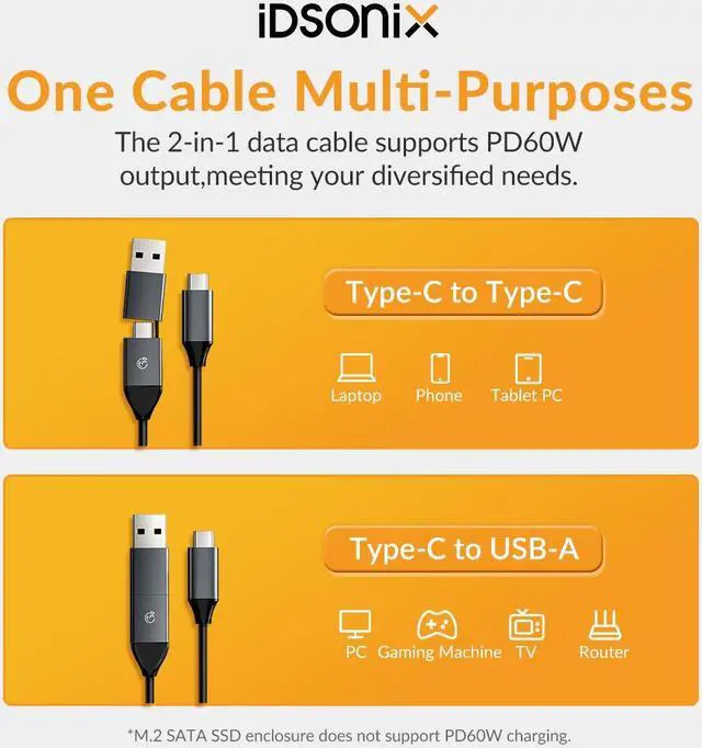 Alt view image 6 of 7 - iDsonix Dual-Bay M.2 NVMe SSD Hard Drive Enclosure USB3.1 Gen2 10Gbps M.2 NVME SSD