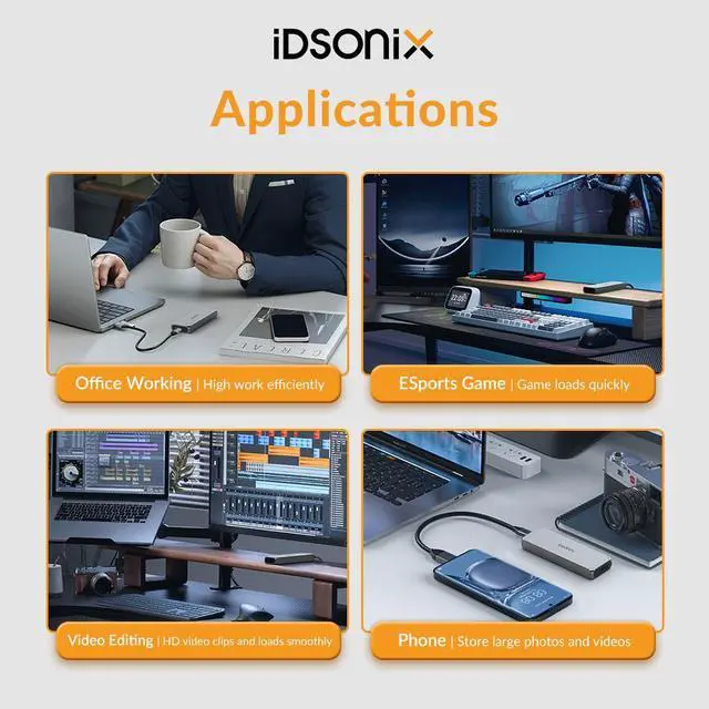 Alt view image 7 of 7 - iDsonix Dual-Bay M.2 NVMe SSD Hard Drive Enclosure USB3.1 Gen2 10Gbps M.2 NVME SSD