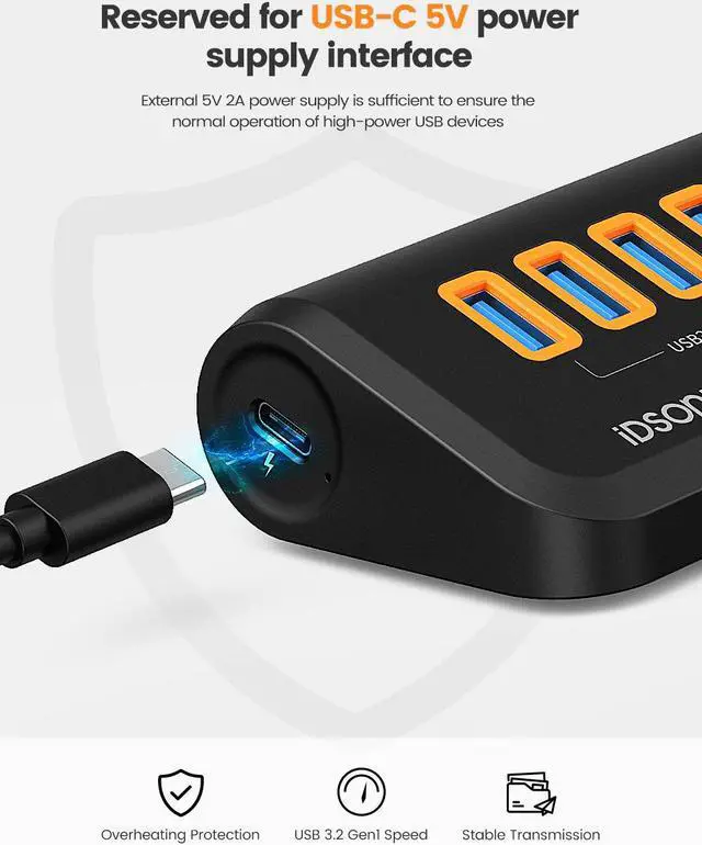 Alt view image 6 of 7 - iDsonix USB Hub 3.0[5Gbps Stable Transfer], iDsonix 4 Ports USB Hub 1.6ft Type A&C 2 Connectors, USB Splitter Extra USB Ports for Laptops,Surface,Xbox,iMac,MacBook,PS5/PS4,Flash Drive,Keyborad,Mouse