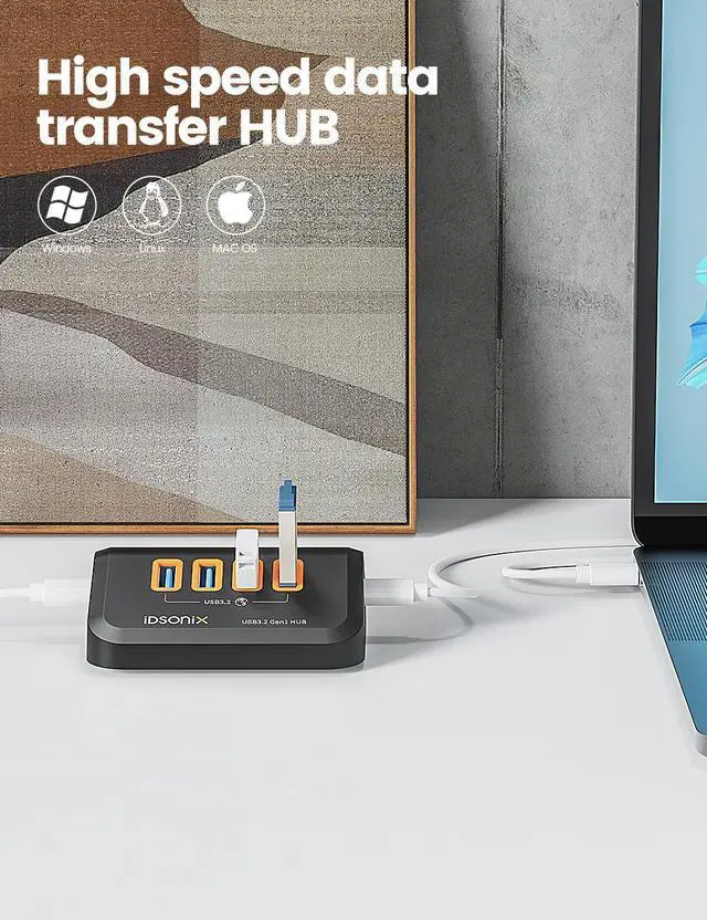 Alt view image 4 of 7 - iDsonix USB Hub 3.0[5Gbps Stable Transfer], iDsonix 4 Ports USB Hub 1.6ft Type A&C 2 Connectors, USB Splitter Extra USB Ports for Laptops,Surface,Xbox,iMac,MacBook,PS5/PS4,Flash Drive,Keyborad,Mouse