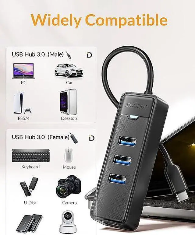 Alt view image 6 of 6 - USB C to Ethernet Adapter, iDsonix 3-Port USB 3.0 Hub 5Gbps with RJ45 10/100/1000 Gigabit Ethernet Adapter for MacBook Laptop, Support Windows, Mac OS, Surface Pro, Linux