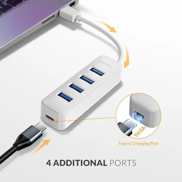 Alt view image 3 of 6 - idsonix 4-Port USB 3.0 Hub Multi High Speed HUB Splitter Expansion PC Macbook White