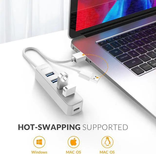 Alt view image 4 of 6 - idsonix 4-Port USB 3.0 Hub Multi High Speed HUB Splitter Expansion PC Macbook White
