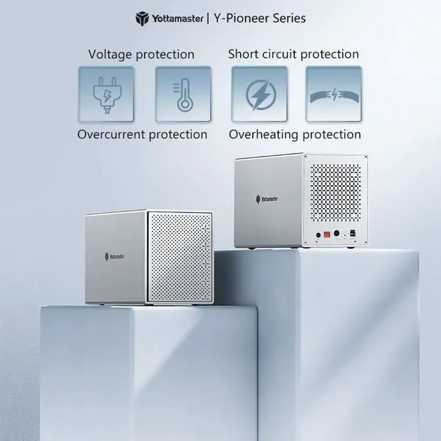 Alt view image 2 of 7 - Yottamaster 5 Bay RAID External Hard Drive Enclosure, Aluminum USB RAID Enclosure for 2.5/3.5 Inch SATA HDD SSD Support 5 x 16TB, Mac Style Direct Attached Storage (DAS)