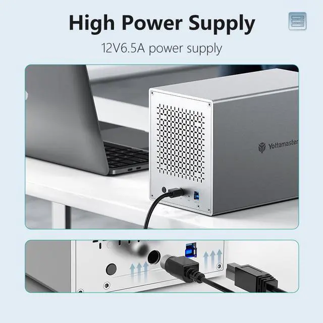 Alt view image 4 of 7 - Yottamaster 5 Bay RAID External Hard Drive Enclosure, Aluminum USB RAID Enclosure for 2.5/3.5 Inch SATA HDD SSD Support 5 x 16TB, Mac Style Direct Attached Storage (DAS)