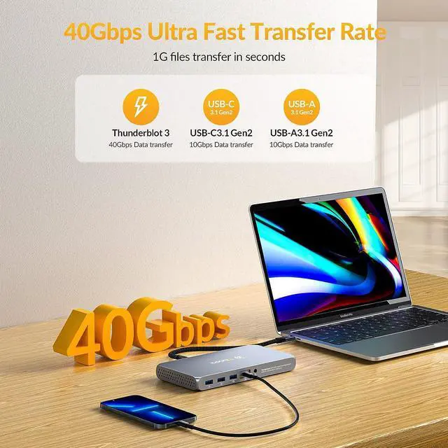 Alt view image 6 of 7 - iDsonix Thunderbolt 3 Docking Station USB C Thunderbolt 3 Dock 8K@60HZ & Dual 4K@60HZ Display with 60W Charging for Mac and Windows Laptops, NVMe&SATA M.2 Slots, USB3.2 DP Aux Ethernet