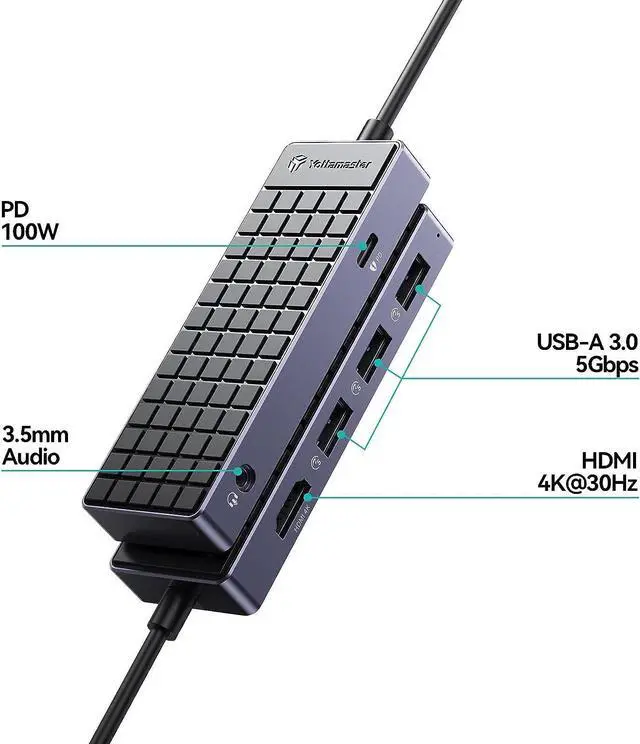 Alt view image 2 of 7 - Yottamaster USB C Hub Hdmi Adapter, 6 in 1 USB C Hub Multiport Adapter with 4K HDMI, USBA 3.0, 100W PD, 3.5mm Audio, Compatible with MacBook Pro/Air, Surface Pro and More Type C Laptop Devices