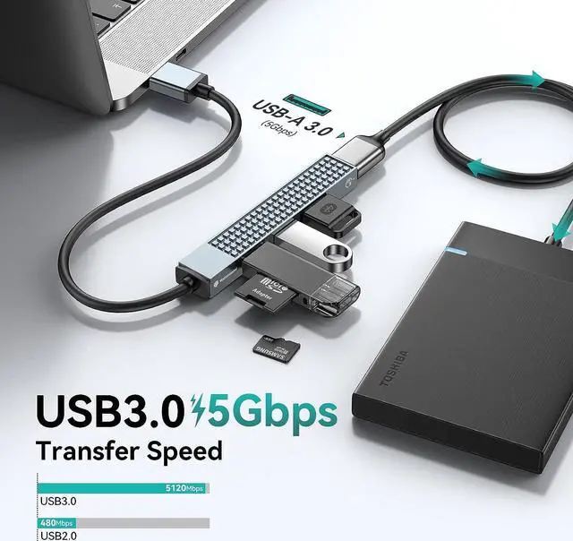 Alt view image 3 of 7 - Yottamaster USB C Hub, 4-in-1 USB C Adapter, Ultra Slim Data Hub with USB A 3.0*1 / USB A 2.0*3 Ports, Compatible with Windows/Mac OS/Android