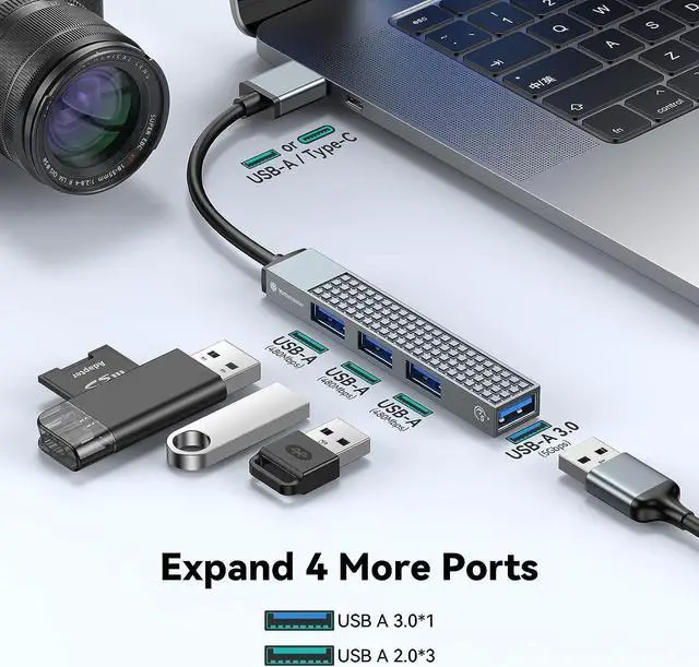 Alt view image 2 of 7 - Yottamaster USB C Hub, 4-in-1 USB C Adapter, Ultra Slim Data Hub with USB A 3.0*1 / USB A 2.0*3 Ports, Compatible with Windows/Mac OS/Android